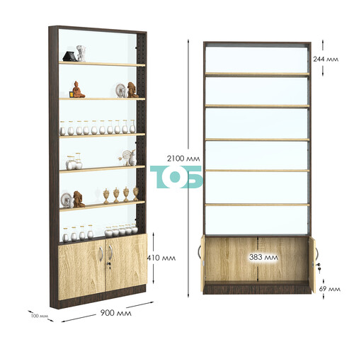 Стеллаж из ДСП с 5-ю полками 100x900 мм серии LEVEL-5 №8-1 (З/C - СТЕКЛО)