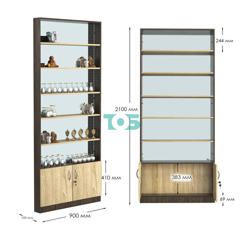 Стеллаж из ДСП с 5-ю полками 100x900 мм серии LEVEL-5 №8-2 (З/C - ЗЕРКАЛО)