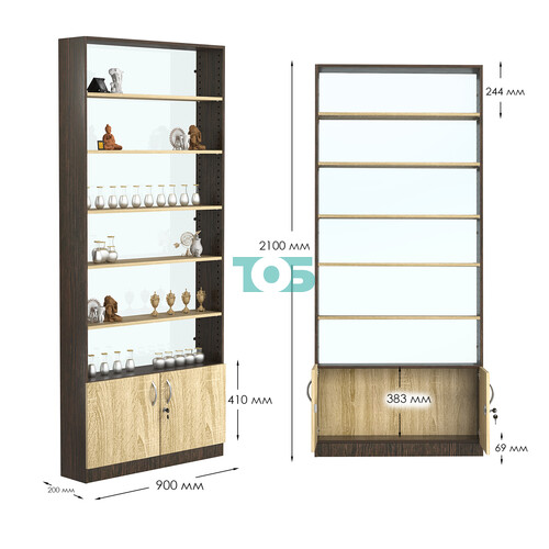 Стеллаж из ДСП с 5-ю полками 200x900 мм серии LEVEL-5 №10-1 (З/C - СТЕКЛО)