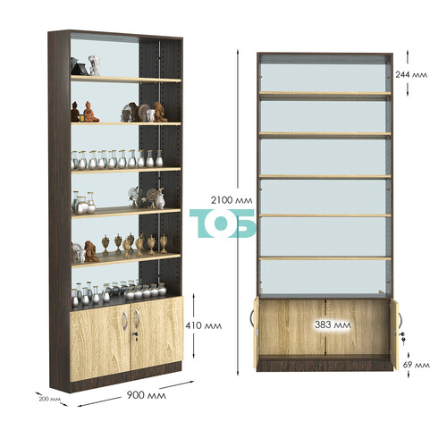 Стеллаж из ДСП с 5-ю полками 200x900 мм серии LEVEL-5 №10-2 (З/C - ЗЕРКАЛО)
