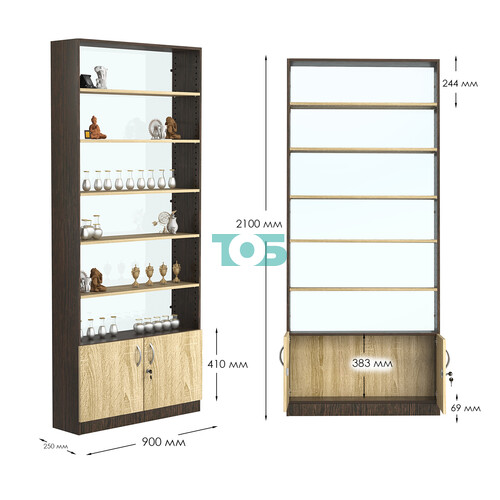 Стеллаж из ДСП с 5-ю полками 250x900 мм серии LEVEL-5 №11-1 (З/C - СТЕКЛО)