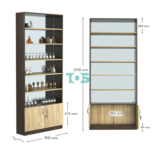 Стеллаж из ДСП с 5-ю полками 250x900 мм серии LEVEL-5 №11-2 (З/C - ЗЕРКАЛО)