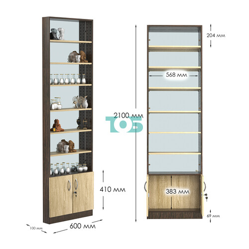 Стеллаж из ДСП с 6-ю полками 100x600 мм серии LEVEL-6 №1-2 (З/C - ЗЕРКАЛО)