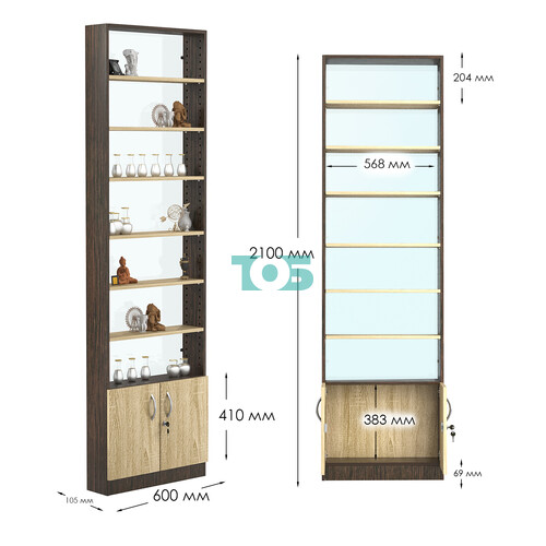 Стеллаж из ДСП с 6-ю полками 150x600 мм серии LEVEL-6 №2-1 (З/C - СТЕКЛО)