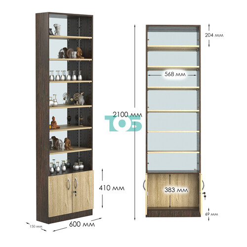 Стеллаж из ДСП с 6-ю полками 150x600 мм серии LEVEL-6 №2-2 (З/C - ЗЕРКАЛО)