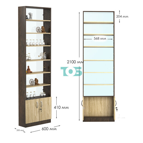 Стеллаж из ДСП с 6-ю полками 200x600 мм серии LEVEL-6 №3-1 (З/C - СТЕКЛО)