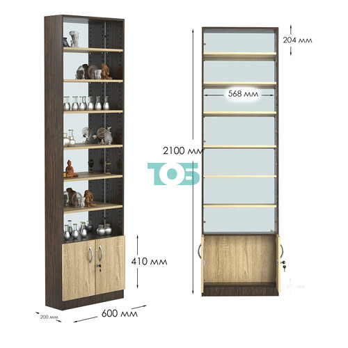 Стеллаж из ДСП с 6-ю полками 200x600 мм серии LEVEL-6 №3-2 (З/C - ЗЕРКАЛО)