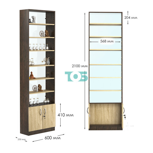 Стеллаж из ДСП с 6-ю полками 300x600 мм серии LEVEL-6 №5-1 (З/C - СТЕКЛО)