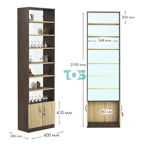 Стеллаж из ДСП с 6-ю полками 350x600 мм серии LEVEL-6 №6-1 (З/C - СТЕКЛО)