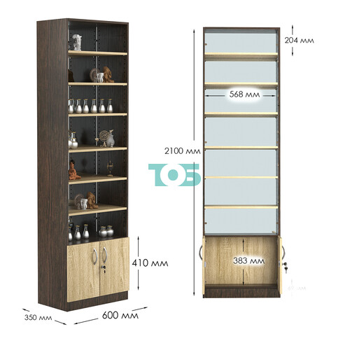 Стеллаж из ДСП с 6-ю полками 350x600 мм серии LEVEL-6 №6-2 (З/C - ЗЕРКАЛО)