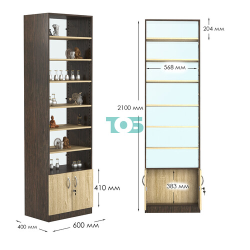 Стеллаж из ДСП с 6-ю полками 400x600 мм серии LEVEL-6 №7-1 (З/C - СТЕКЛО)