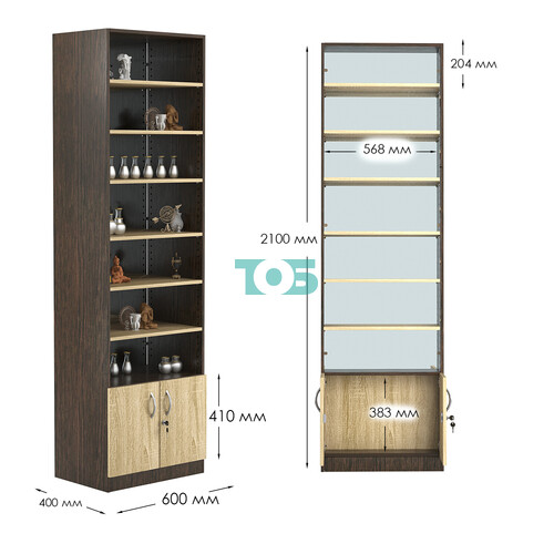 Стеллаж из ДСП с 6-ю полками 400x600 мм серии LEVEL-6 №7-2 (З/C - ЗЕРКАЛО)