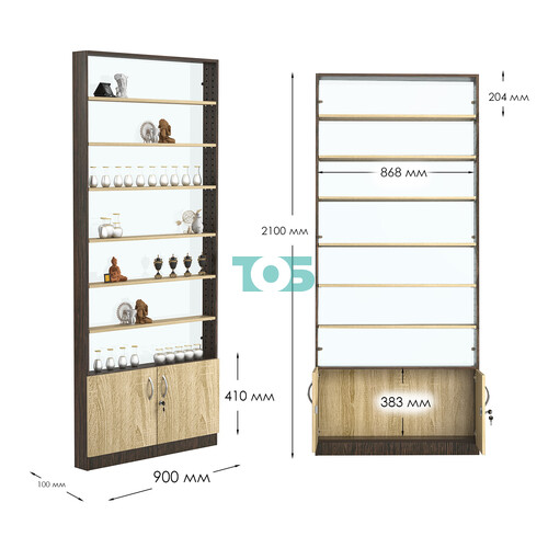 Стеллаж из ДСП с 6-ю полками 100x900 мм серии LEVEL-6 №8-1 (З/C - СТЕКЛО)