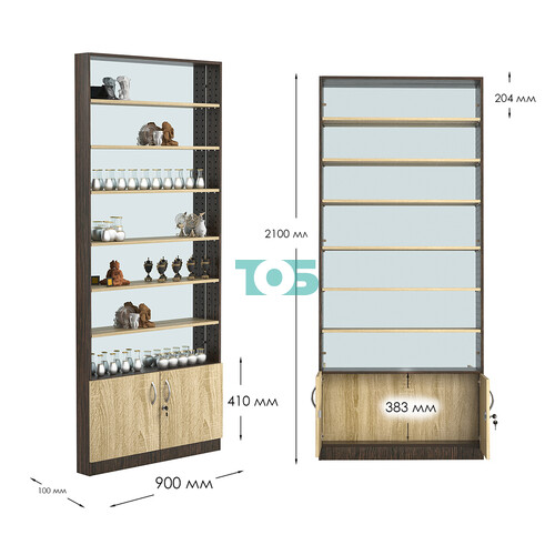 Стеллаж из ДСП с 6-ю полками 100x900 мм серии LEVEL-6 №8-2 (З/C - ЗЕРКАЛО)