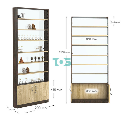 Стеллаж из ДСП с 6-ю полками 150x900 мм серии LEVEL-6 №9-1 (З/C - СТЕКЛО)