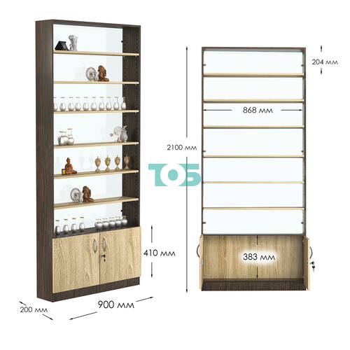 Стеллаж из ДСП с 6-ю полками 200x900 мм серии LEVEL-6 №10-1 (З/C - СТЕКЛО)