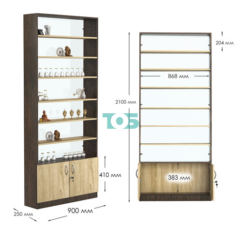 Стеллаж из ДСП с 6-ю полками 250x900 мм серии LEVEL-6 №11-1 (З/C - СТЕКЛО)