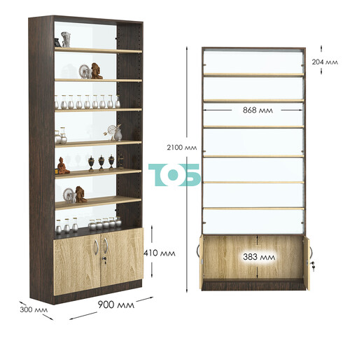 Стеллаж из ДСП с 6-ю полками 300x900 мм серии LEVEL-6 №12-1 (З/C - СТЕКЛО)