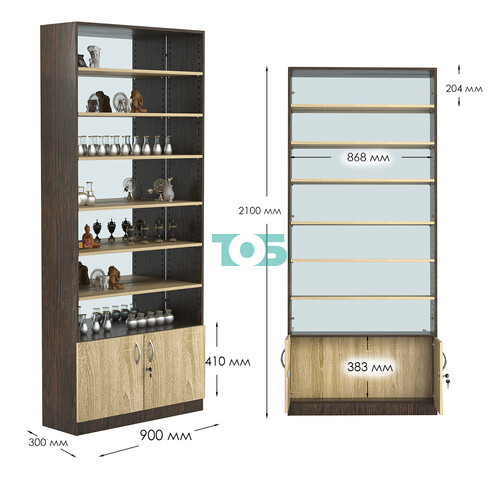 Стеллаж из ДСП с 6-ю полками 300x900 мм серии LEVEL-6 №12-2 (З/C - ЗЕРКАЛО)
