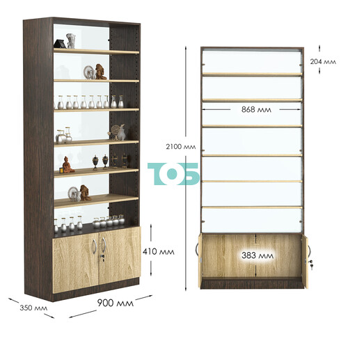 Стеллаж из ДСП с 6-ю полками 350x900 мм серии LEVEL-6 №13-1 (З/C - СТЕКЛО)