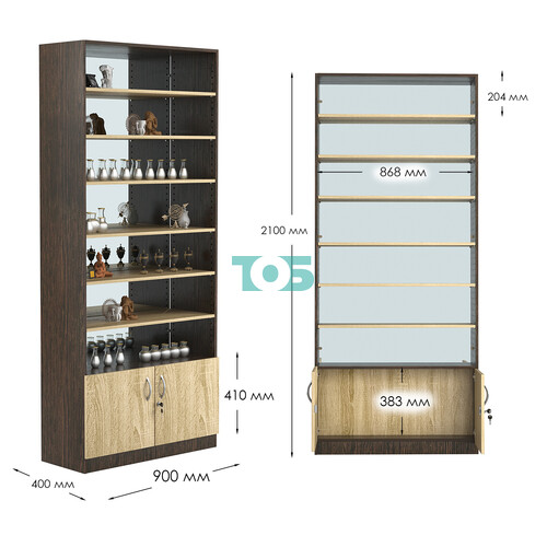 Стеллаж из ДСП с 6-ю полками 400x900 мм серии LEVEL-6 №14-2 (З/C - ЗЕРКАЛО)