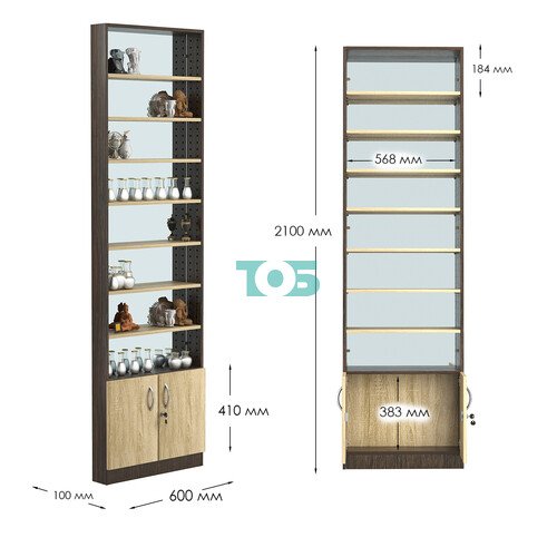 Стеллаж из ДСП с 7-ю полками 100x600 мм серии LEVEL-7 №1-2 (З/C - ЗЕРКАЛО)