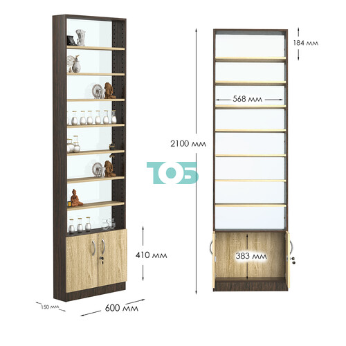 Стеллаж из ДСП с 7-ю полками 150x600 мм серии LEVEL-7 №2-1 (З/C - СТЕКЛО)