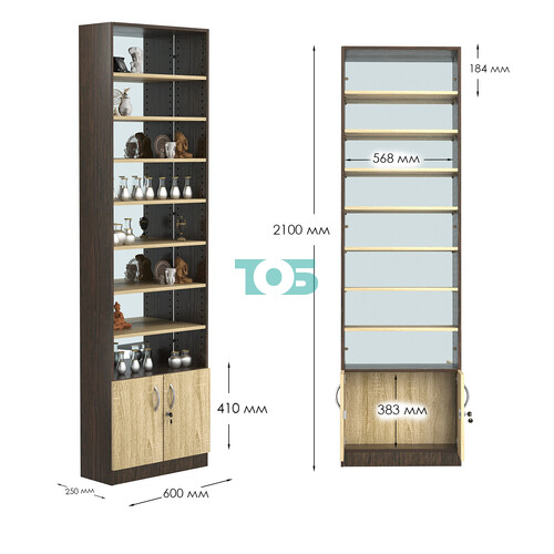 Стеллаж из ДСП с 7-ю полками 250x600 мм серии LEVEL-7 №4-2 (З/C - ЗЕРКАЛО)