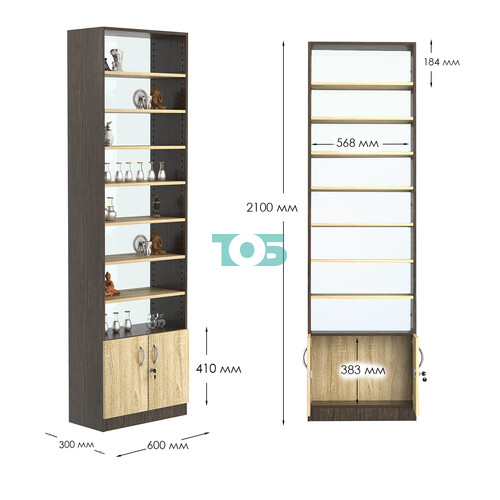 Стеллаж из ДСП с 7-ю полками 300x600 мм серии LEVEL-7 №5-1 (З/C - СТЕКЛО)