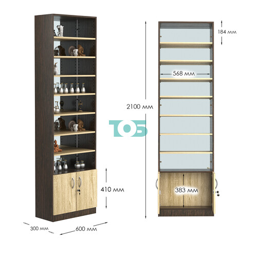 Стеллаж из ДСП с 7-ю полками 300x600 мм серии LEVEL-7 №5-1 (З/C - ЗЕРКАЛО)