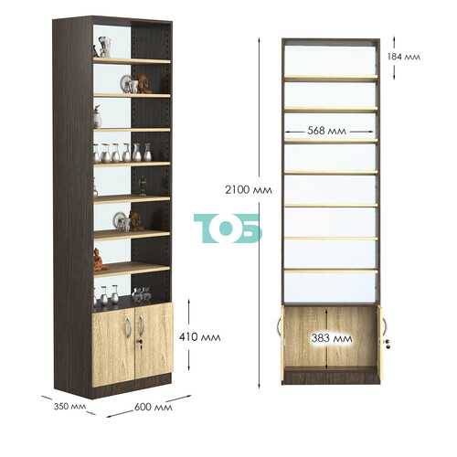 Стеллаж из ДСП с 7-ю полками 350x600 мм серии LEVEL-7 №6-1 (З/C - СТЕКЛО)