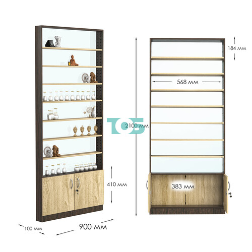 Стеллаж из ДСП с 7-ю полками 100x900 мм серии LEVEL-7 №8-1 (З/C - СТЕКЛО)