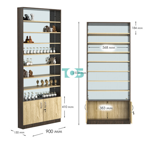 Стеллаж из ДСП с 7-ю полками 150x900 мм серии LEVEL-7 №9-2 (З/C - ЗЕРКАЛО)