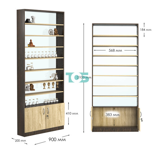 Стеллаж из ДСП с 7-ю полками 200x900 мм серии LEVEL-7 №10-1 (З/C - СТЕКЛО)