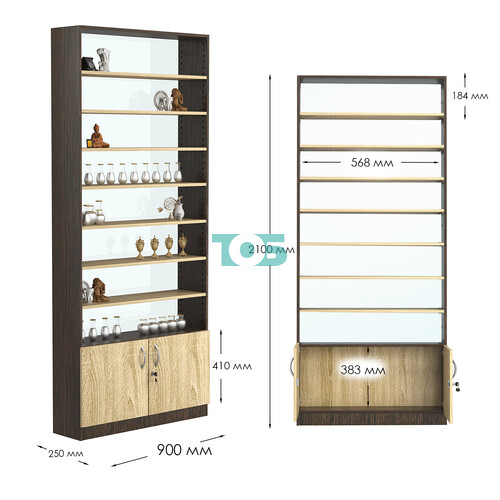 Стеллаж из ДСП с 7-ю полками 250x900 мм серии LEVEL-7 №11-1 (З/C - СТЕКЛО)