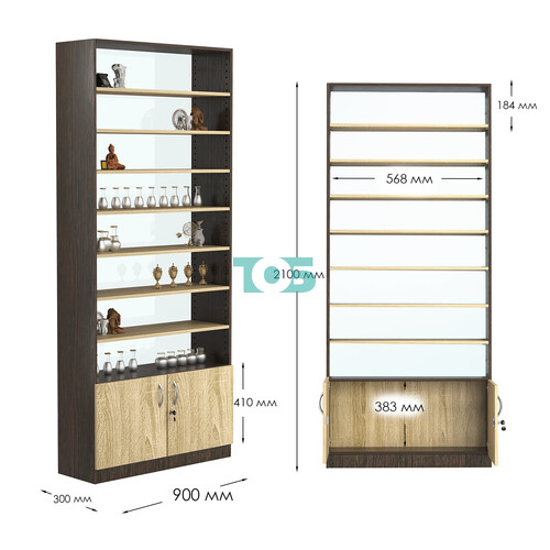 Стеллаж из ДСП с 7-ю полками 300x900 мм серии LEVEL-7 №12-1 (З/C - СТЕКЛО)