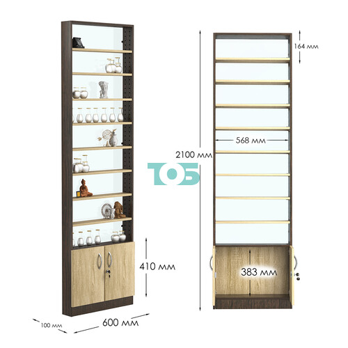 Стеллаж из ДСП с 8-ю полками 100x600 мм серии LEVEL-8 №1-1 (З/C - СТЕКЛО)