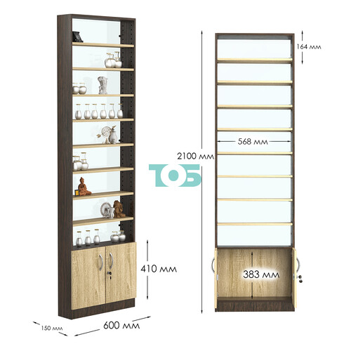 Стеллаж из ДСП с 8-ю полками 150x600 мм серии LEVEL-8 №2-1 (З/C - СТЕКЛО)