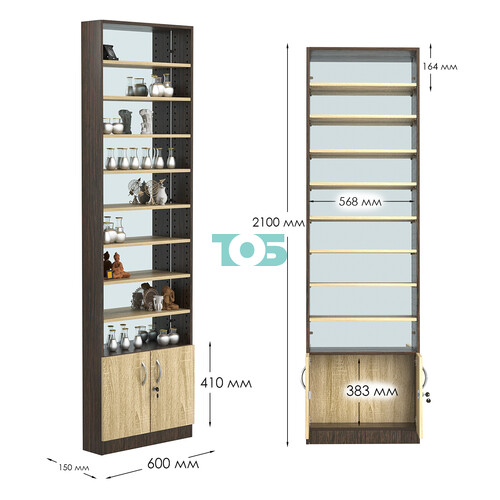 Стеллаж из ДСП с 8-ю полками 150x600 мм серии LEVEL-8 №2-2 (З/C - ЗЕРКАЛО)