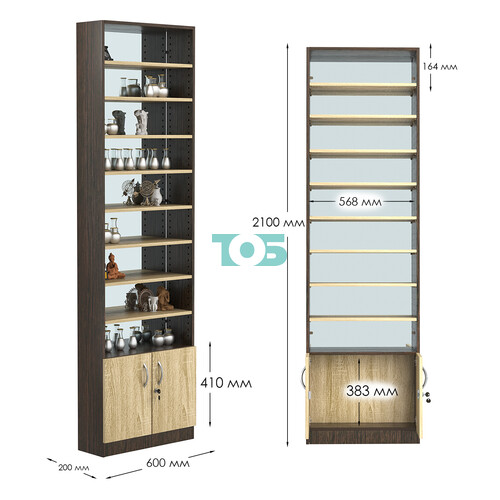 Стеллаж из ДСП с 8-ю полками 200x600 мм серии LEVEL-8 №3-2 (З/C - ЗЕРКАЛО)