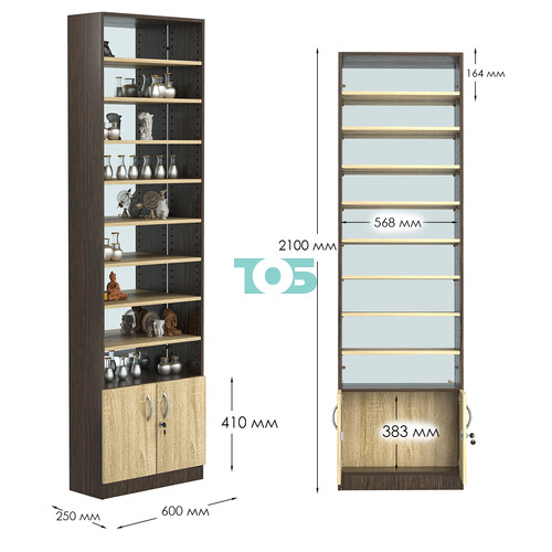 Стеллаж из ДСП с 8-ю полками 250x600 мм серии LEVEL-8 №4-2 (З/C - ЗЕРКАЛО)