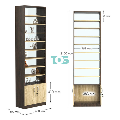 Стеллаж из ДСП с 8-ю полками 300x600 мм серии LEVEL-8 №5-1 (З/C - СТЕКЛО)