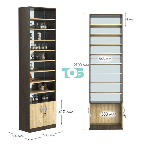 Стеллаж из ДСП с 8-ю полками 300x600 мм серии LEVEL-8 №5-2 (З/C - ЗЕРКАЛО)
