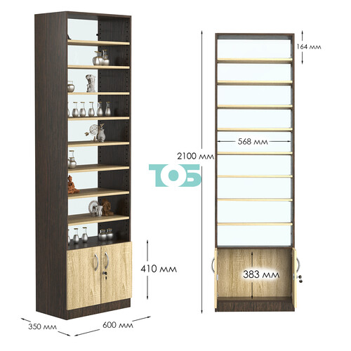 Стеллаж из ДСП с 8-ю полками 350x600 мм серии LEVEL-8 №6-1 (З/C - СТЕКЛО)