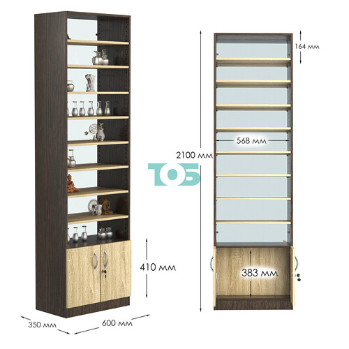 Стеллаж из ДСП с 8-ю полками 350x600 мм серии LEVEL-8 №6-2 (З/C - ЗЕРКАЛО)