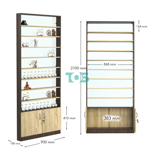 Стеллаж из ДСП с 8-ю полками 100x900 мм серии LEVEL-8 №8-1 (З/C - СТЕКЛО)