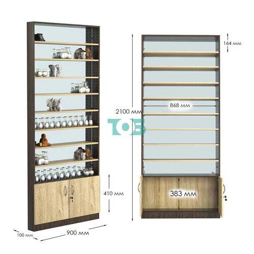 Стеллаж из ДСП с 8-ю полками 100x900 мм серии LEVEL-8 №8-2 (З/C - ЗЕРКАЛО)