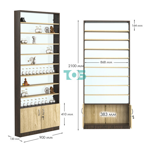 Стеллаж из ДСП с 8-ю полками 150x900 мм серии LEVEL-8 №9-1 (З/C - СТЕКЛО)
