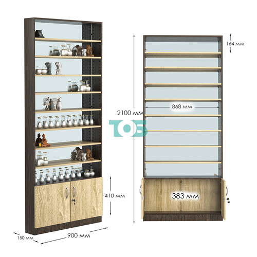 Стеллаж из ДСП с 8-ю полками 150x900 мм серии LEVEL-8 №9-2 (З/C - ЗЕРКАЛО)