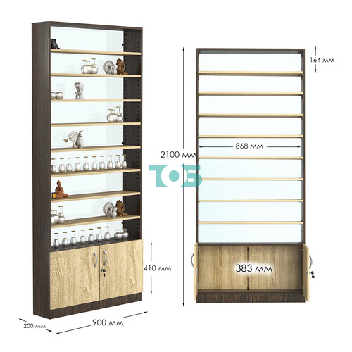 Стеллаж из ДСП с 8-ю полками 200x900 мм серии LEVEL-8 №10-1 (З/C - СТЕКЛО)